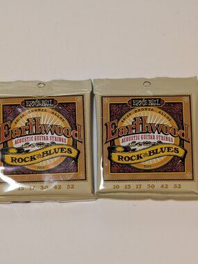 New 2-Pack Ernie Ball Earthwood Rock & Blues acoustic guitar strings 10-52
